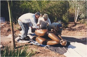 installing bronze scuplture