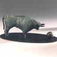 BULL AND BALL (SMALL) size: 18" x 6" x 6"  weight: 22 lbs  cast bronze 